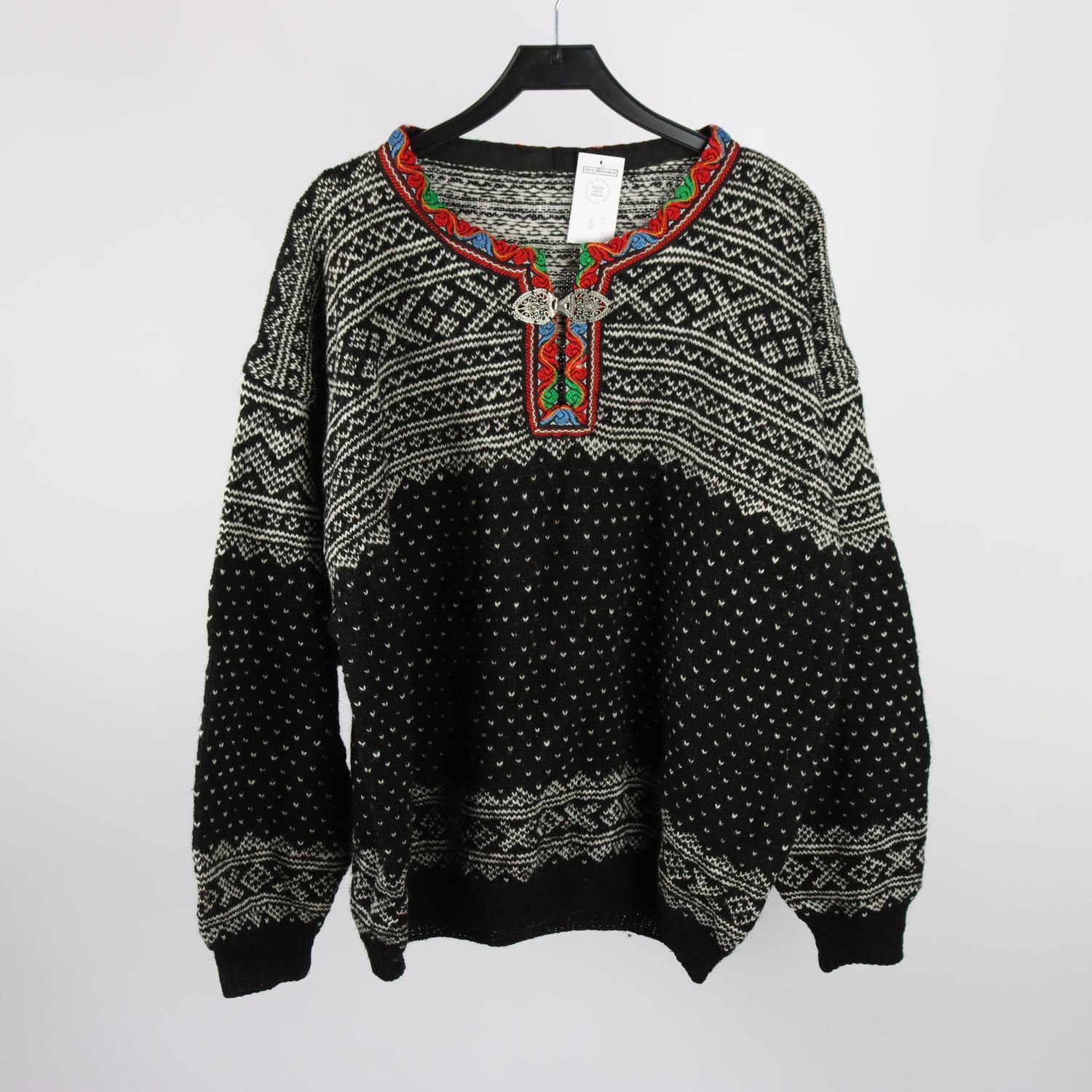 Stickad lusekofta, Okänd, svart, vit, ull, stl. ca. S