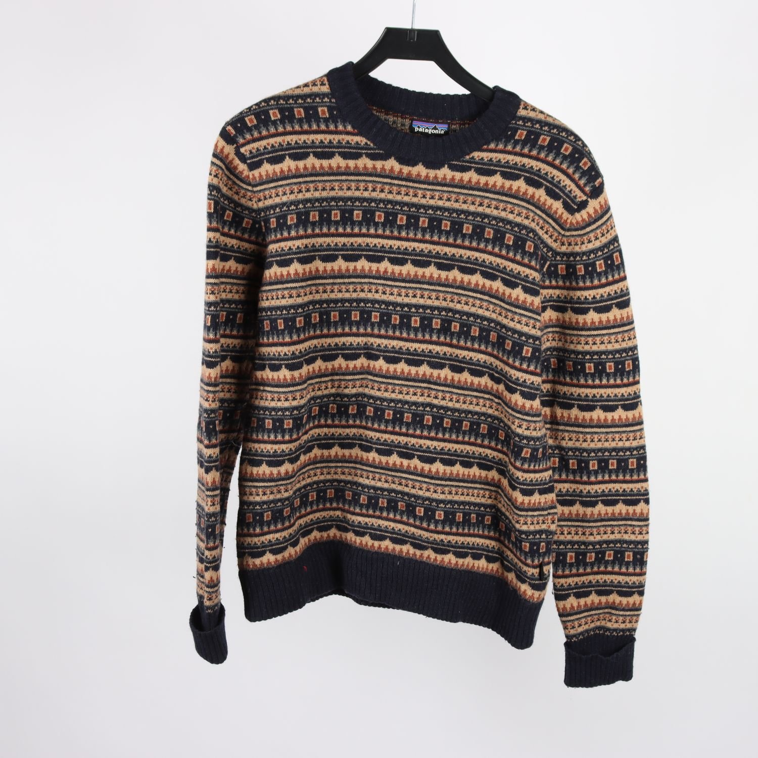 Stickad tröja, Patagonia, brun, beige, 70% ull, stl. S