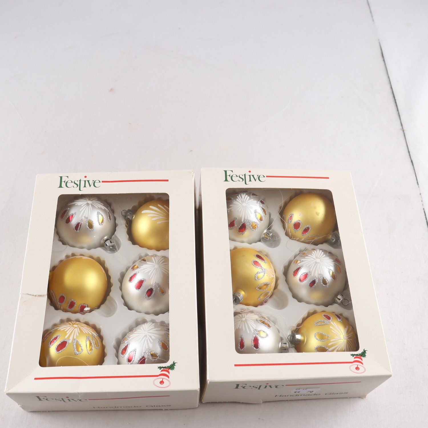 Julgranskulor, glas, 1900-tal, silver, guld, 12 st.