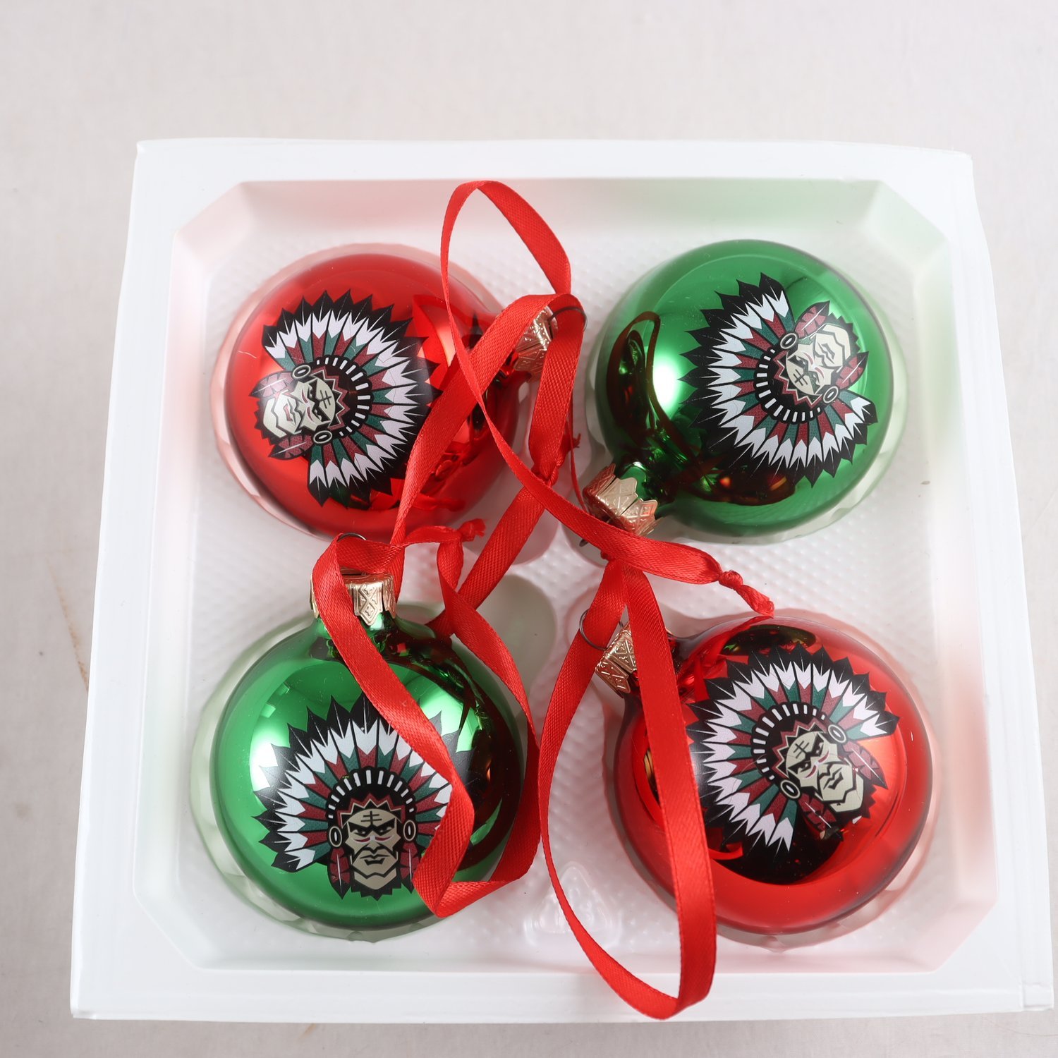 Julgranskulor, glas, Frölunda Indians, röd, grön, 4 st.