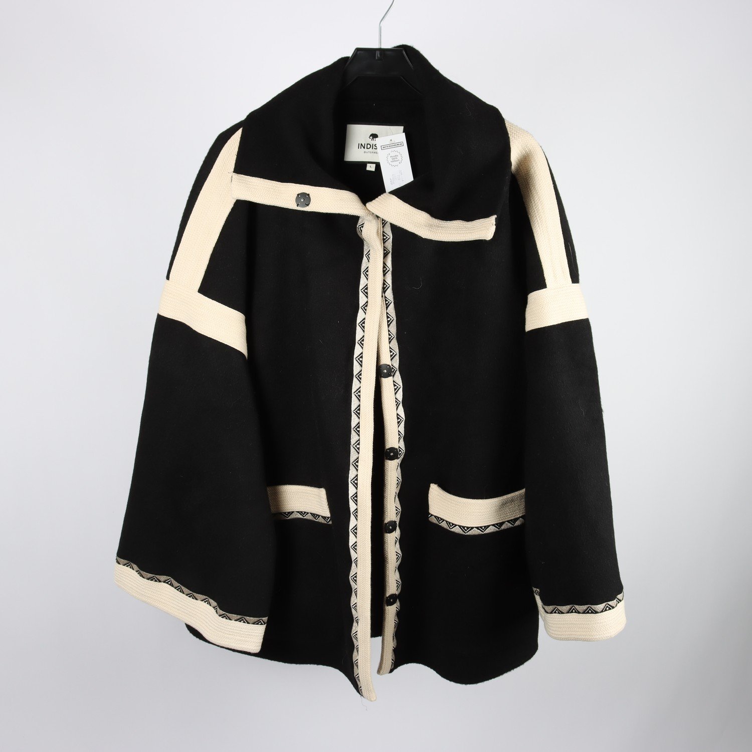 Jacka, Indiska, svart, beige, 100% ull, stl. L