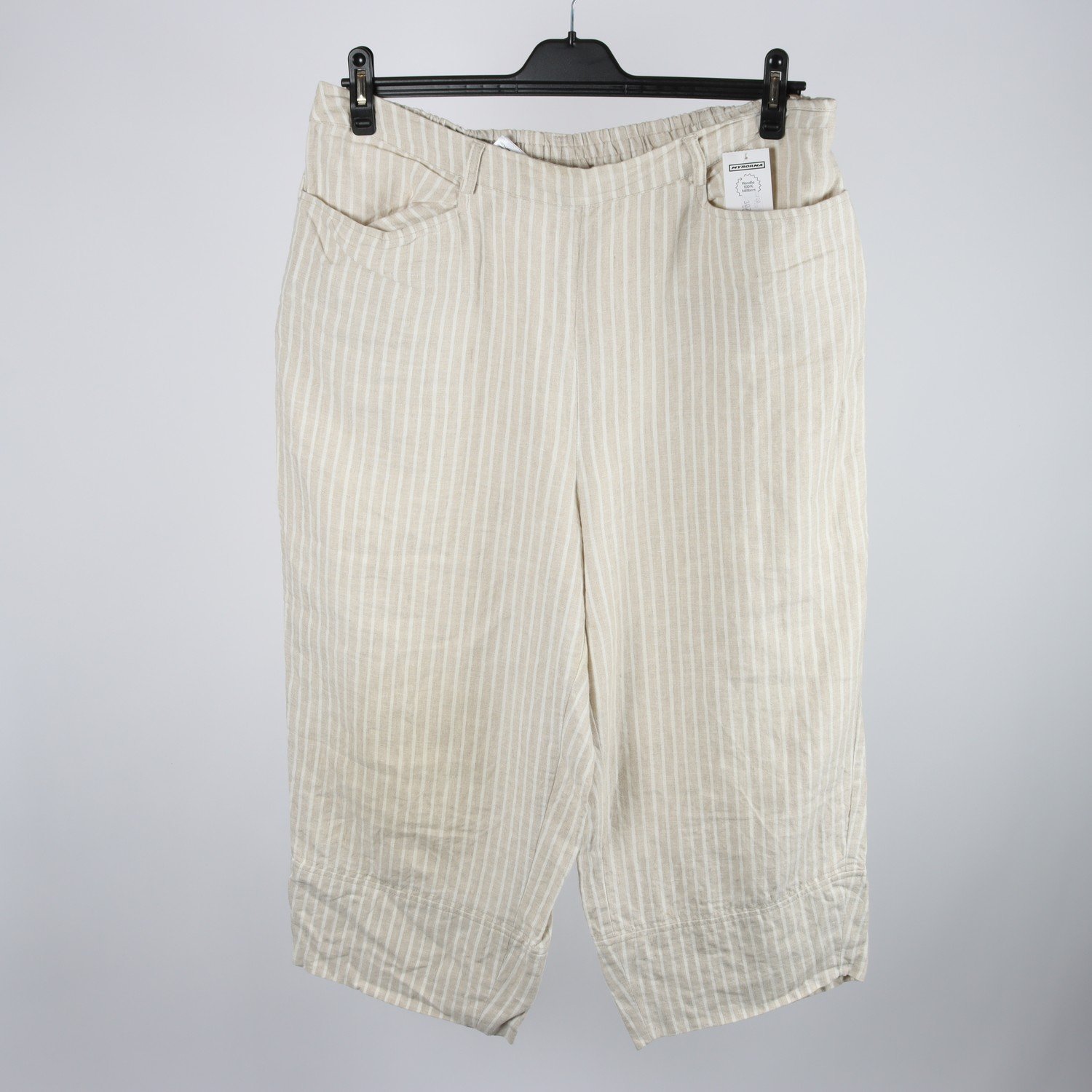 Ankelbyxor, Masai, randig, vit, beige, 100% lin, stl. XXL