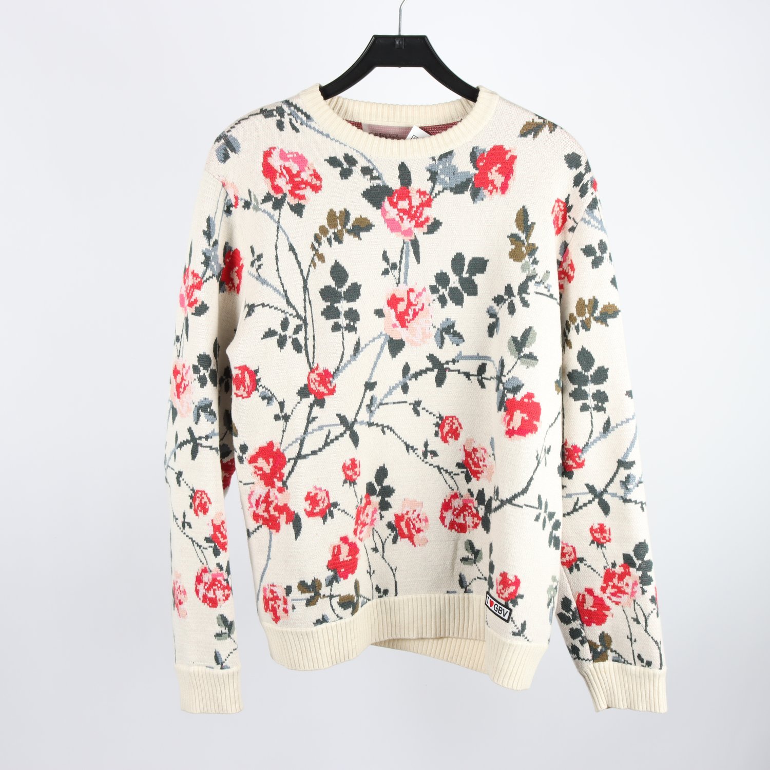 Stickad tröja, Gambattsta Valli x H&M, offwhite, blommig, 27% kashmir, stl. L