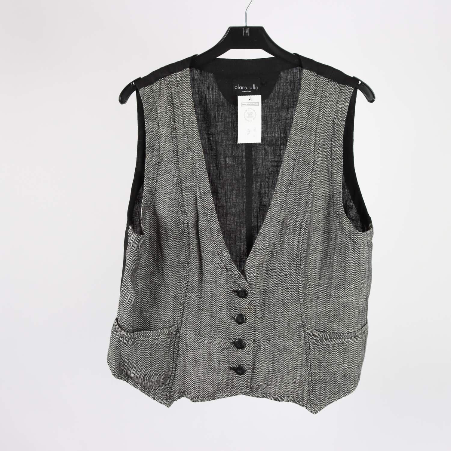 Väst, Olars Ulla, svart, vit, 100% lin, stl. M
