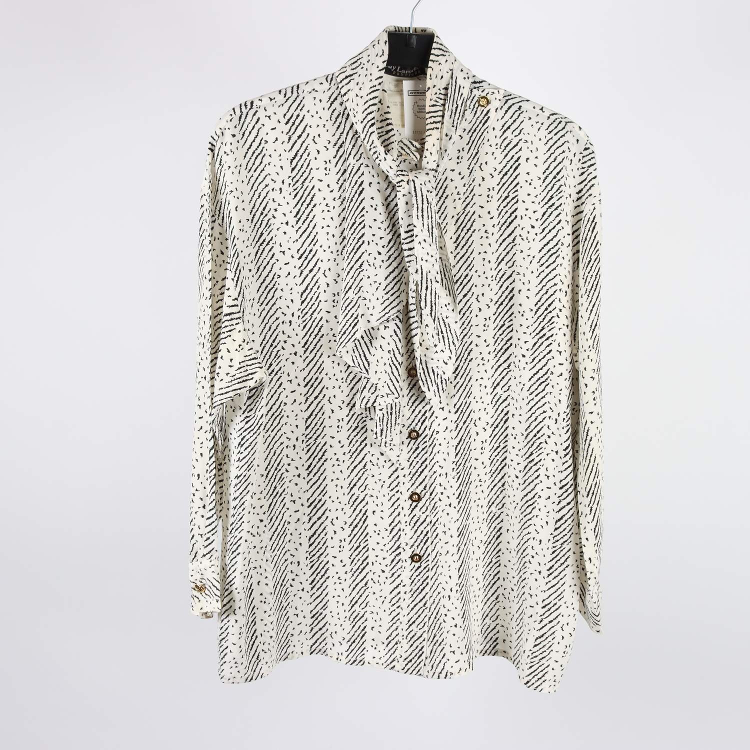 Sidenblus, Guy Laroche, offwhite, svart, mönstrad, stl. 38