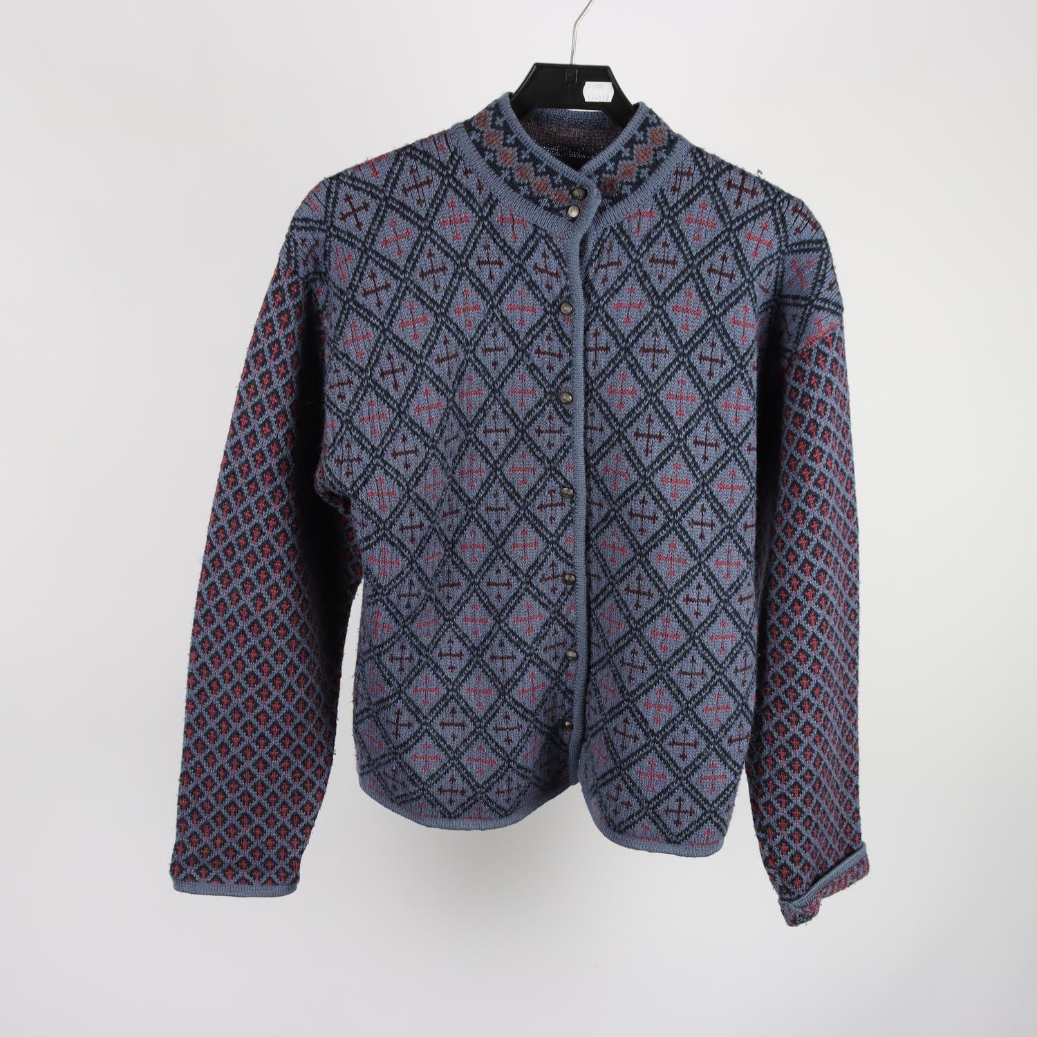 Stickad kofta, Inwear, blå, mönstrad, 70% ull, stl. XL