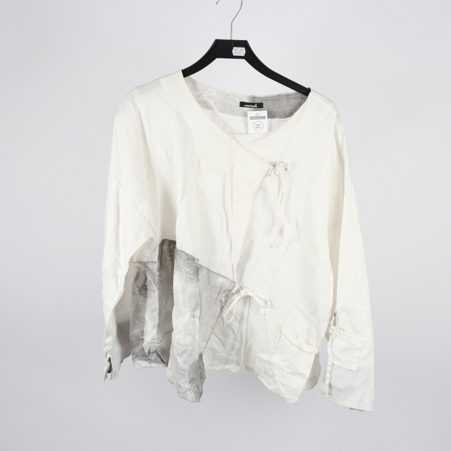 Blus, Animale, grå, offwhite, 100% lin, stl. ca. L/XL