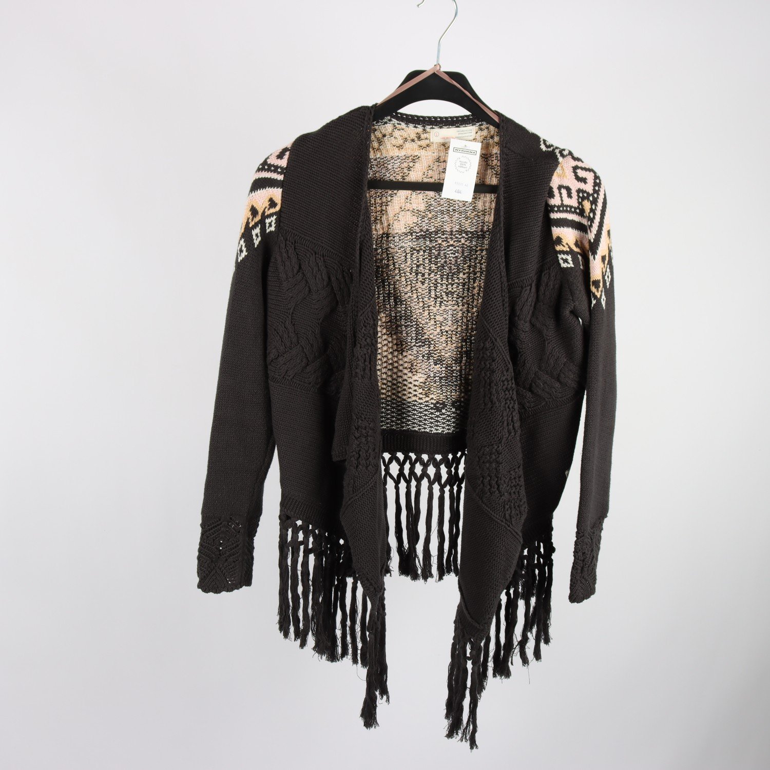 Stickad tröja, Odd Molly, svart, mönstrad, 100% bomull, stl. 1 (S)