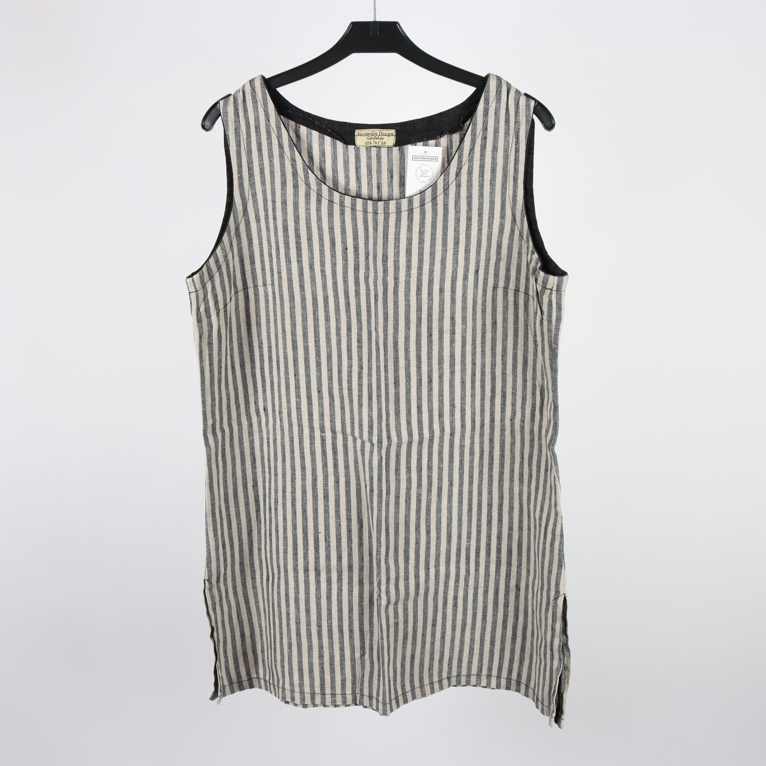 Linne, Kvinnolin Design, randig, beige, blå, 100% lin, stl. ca. M