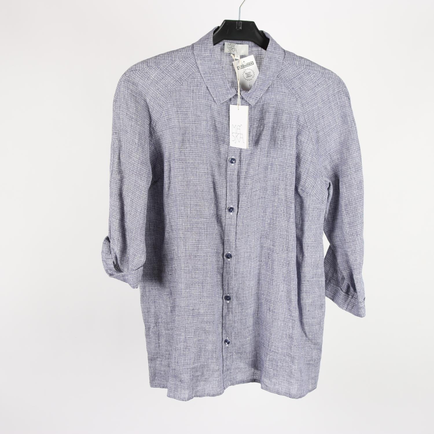 Blus, Maska, mönstrad, vit, lila, 100% lin, stl. S