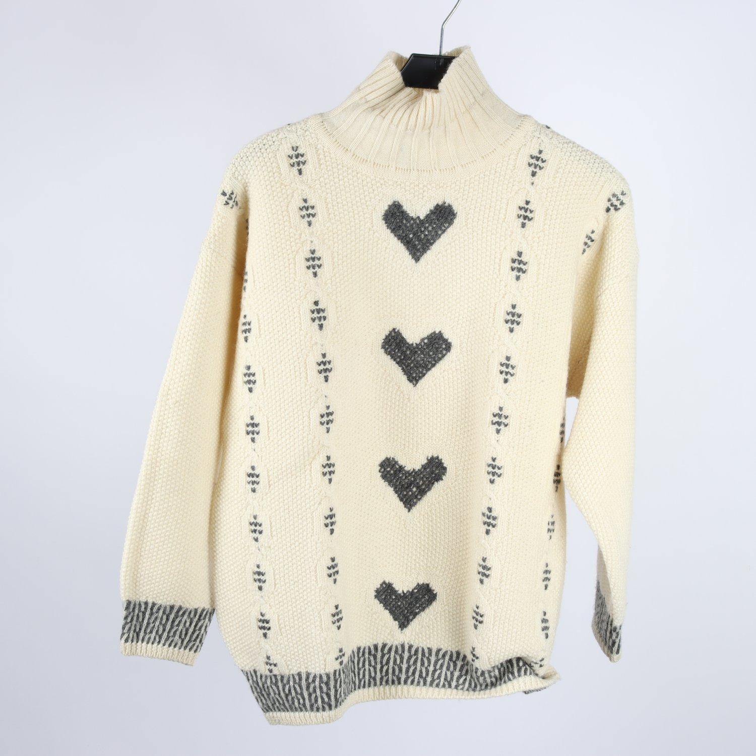 Stickad tröja, French Connection, offwhite, grå, 100% ull, stl. M