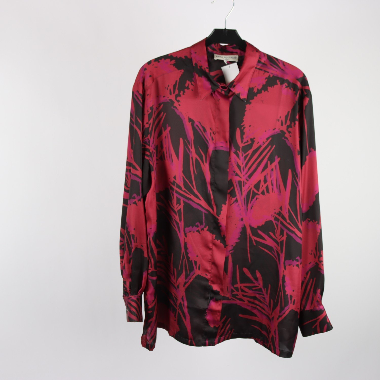 Skjortblus, Anna Holtblad, vinröd, mönstrad, stl. L