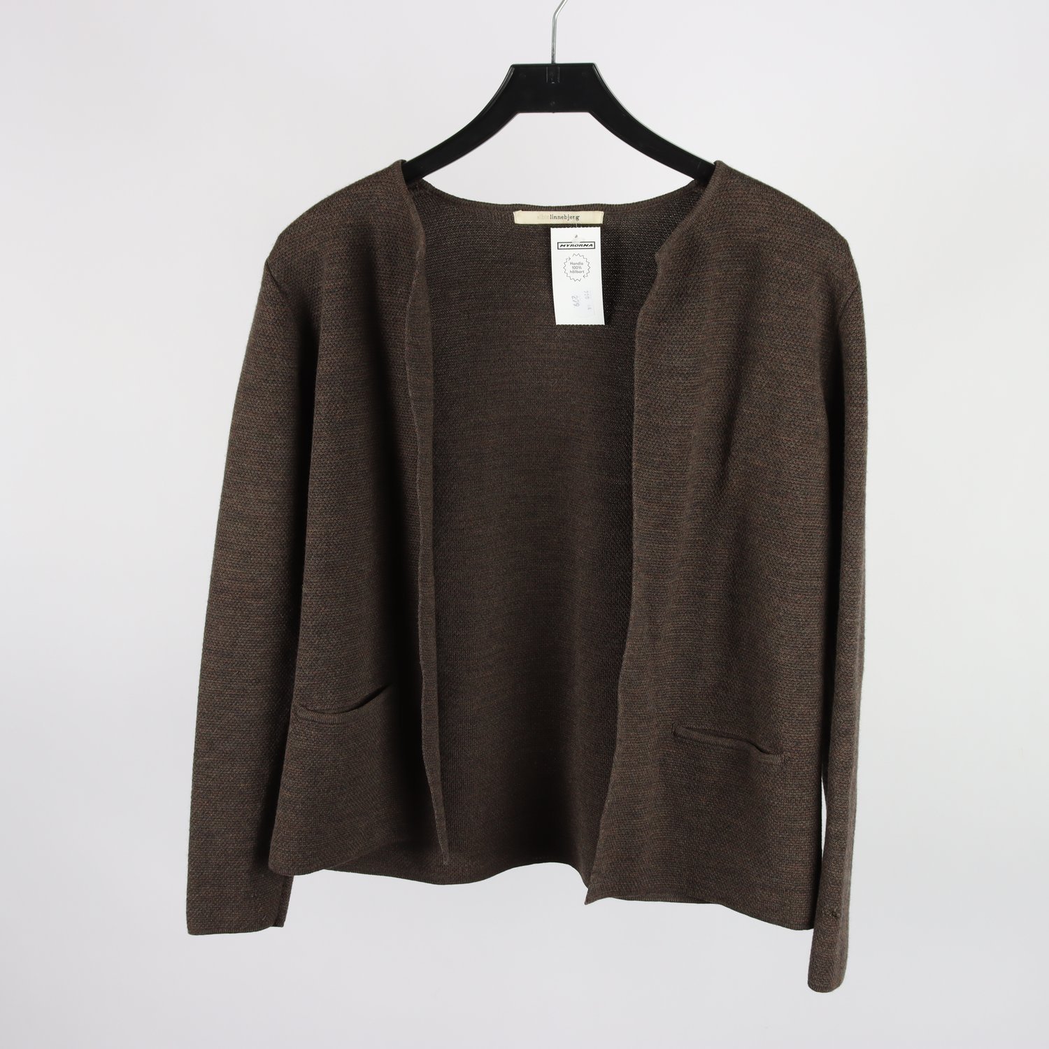 Stickad kofta, Sibin Linnebjerg, brun, 50% ull, stl. L