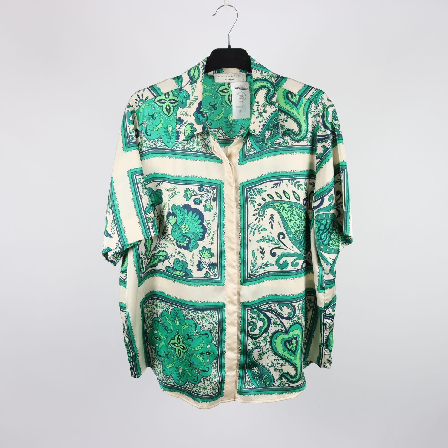 Skjortblus, El Corte Inglés, grön, paisley, stl. L