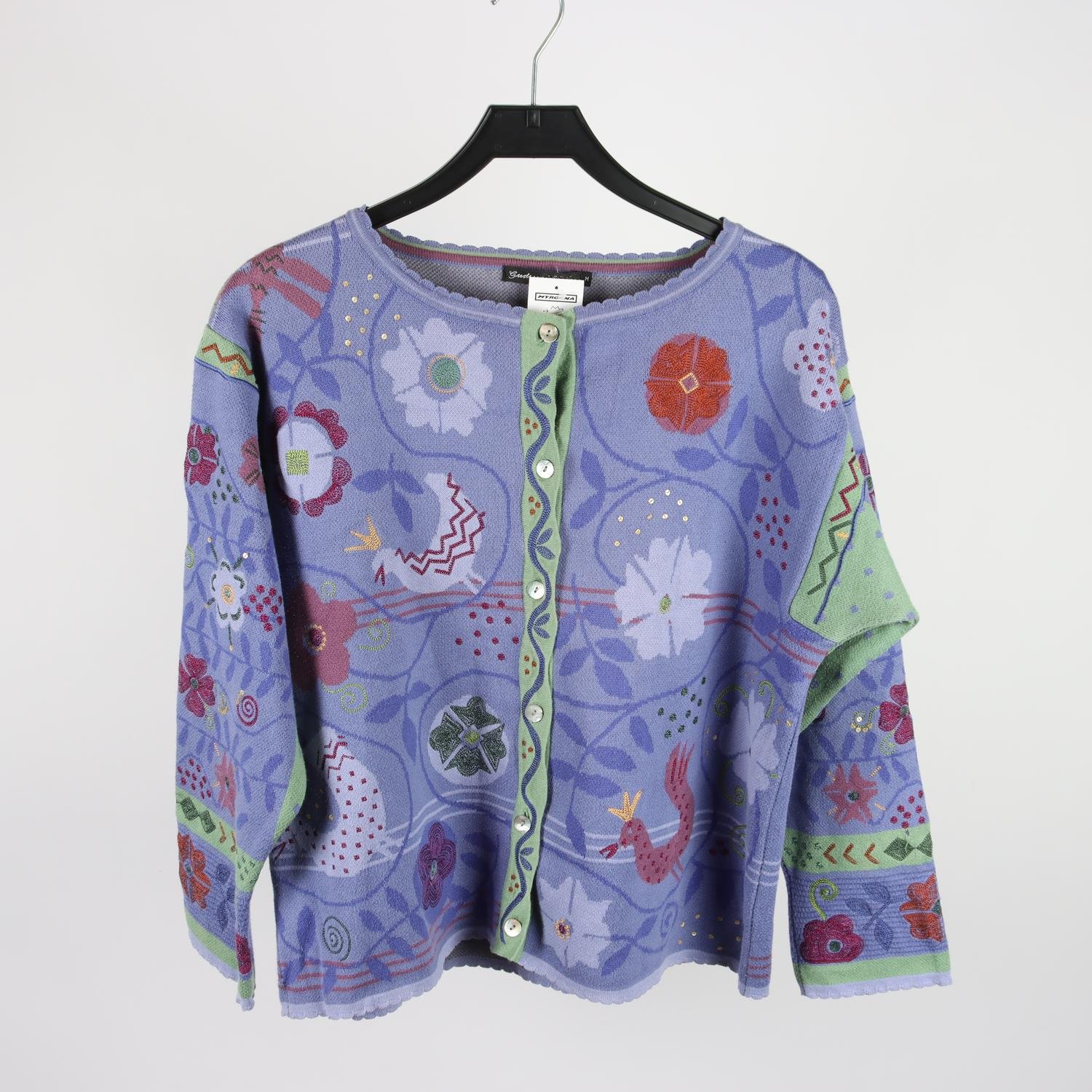 Stickad kofta, Gudrun Sjödén, mönstrad, lila, stl. M