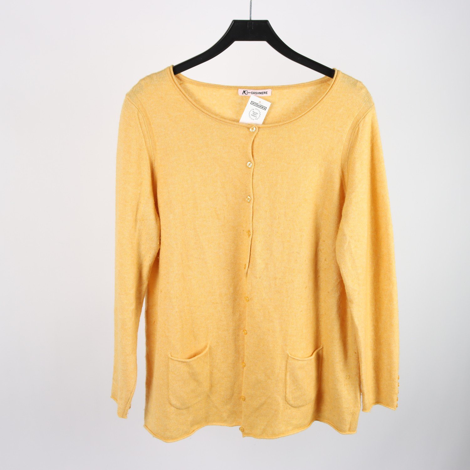 Stickad kofta, AC Cashmere, gul, 70% ull, 30% cashmere, stl. ca. M.