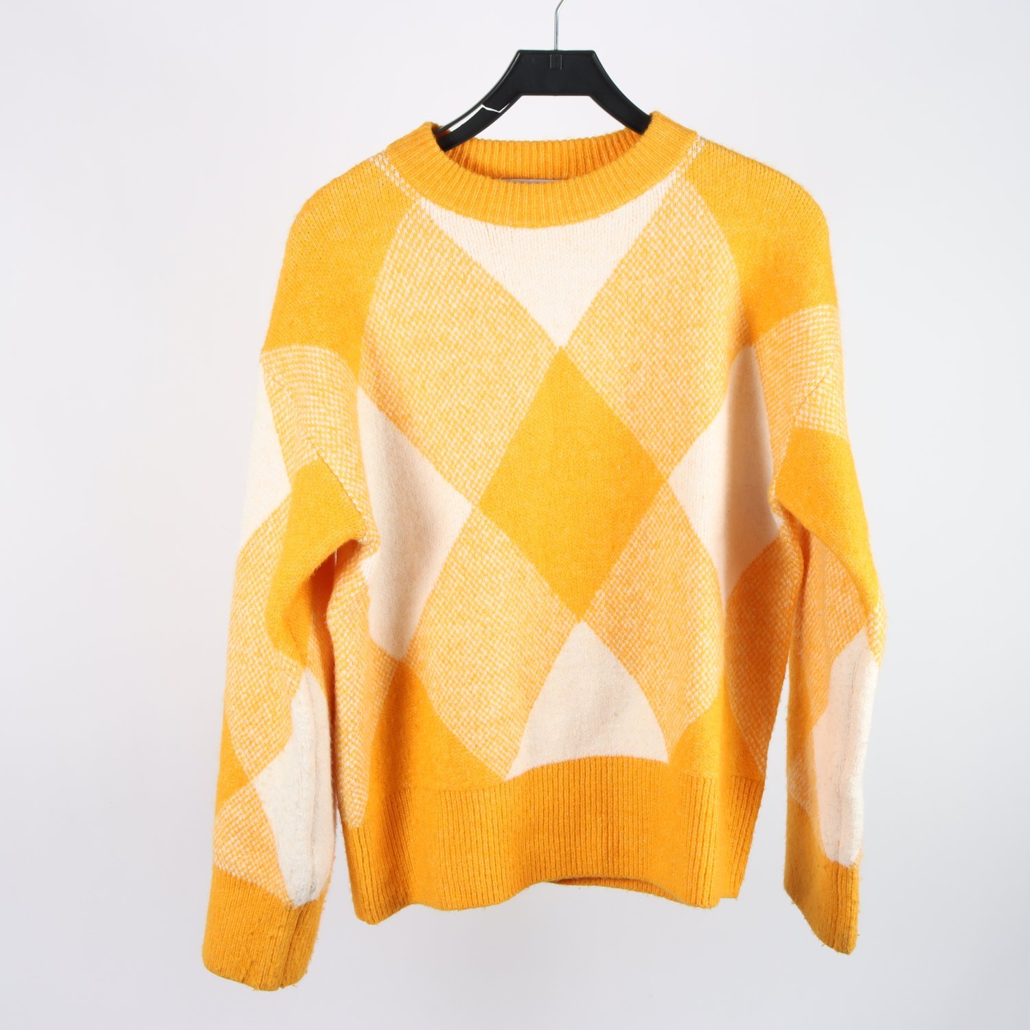 Stickad tröja, Zara, gul, rombmönster, ullmix, stl. S