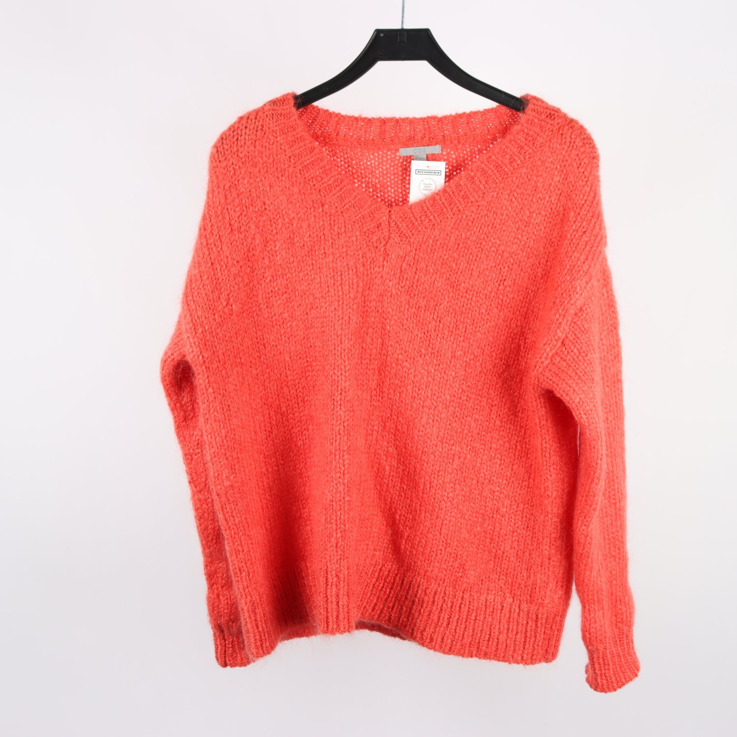 Stickad tröja, COS, orange, ullmix, stl. L