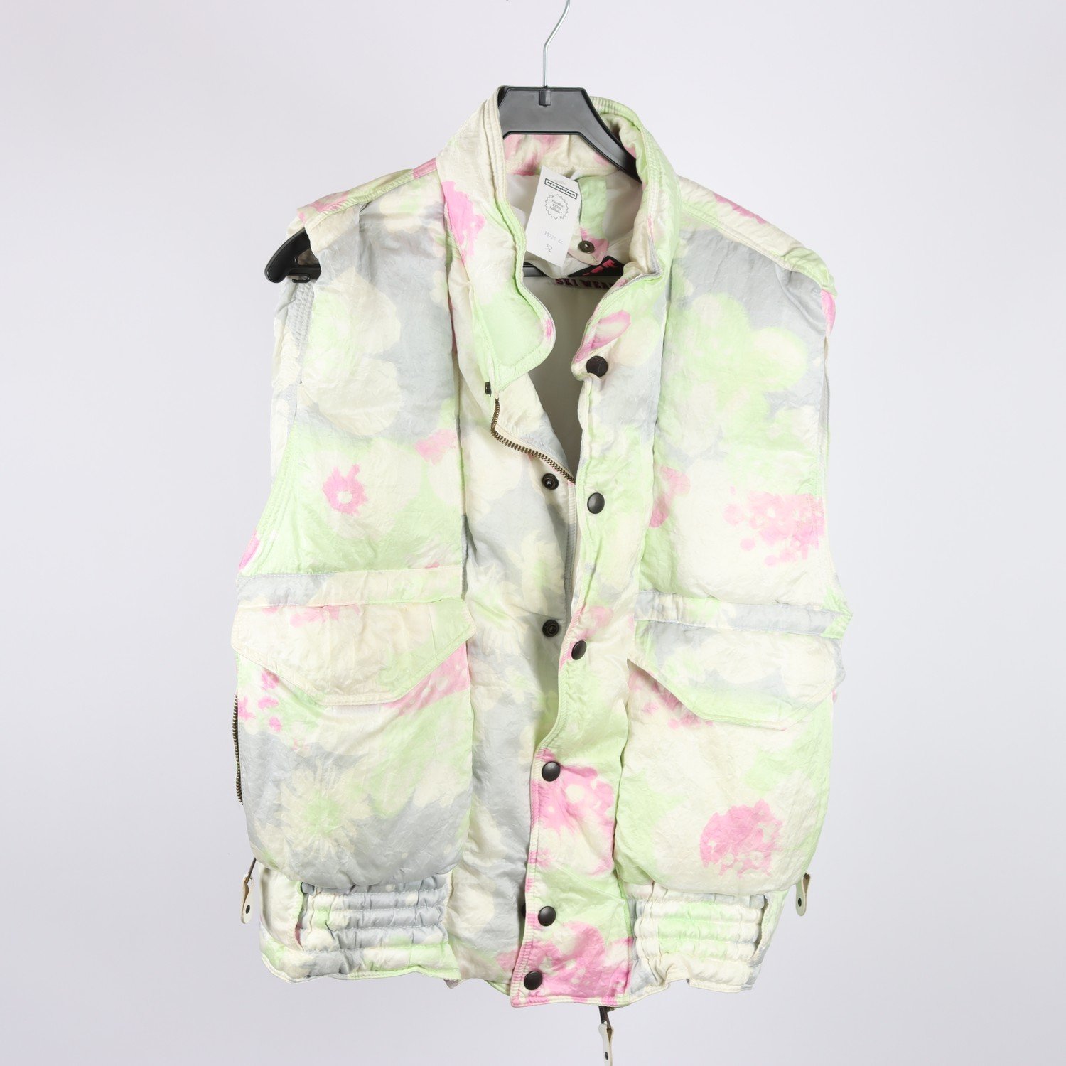 Dunväst, Jet Set, vintage, rosa & grön, mönstrad, stl. L