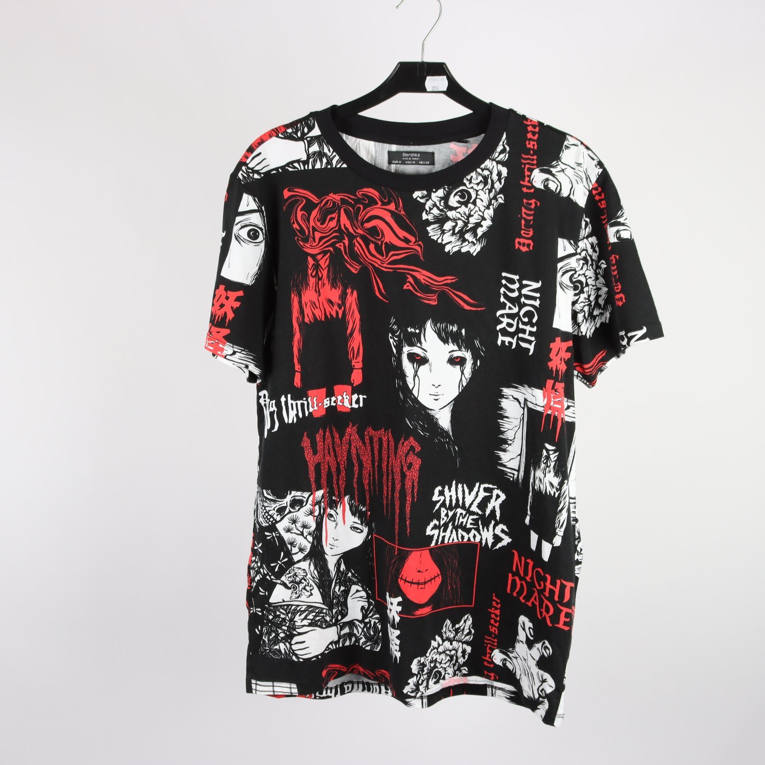 T-shirt, Bershka, svart, mönstrad, stl. M