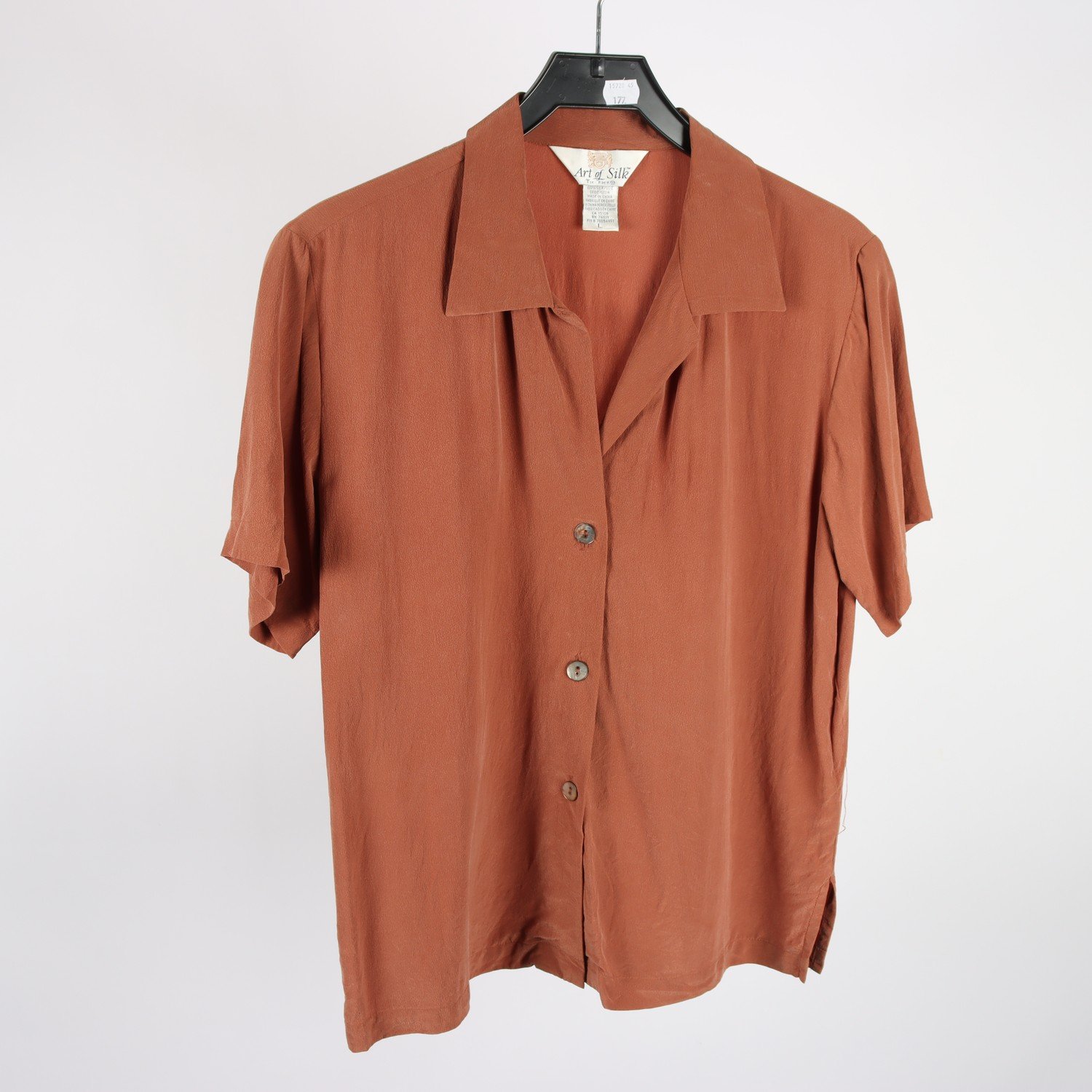 Sidenblus, Art of Silk, 100% siden, brun, stl. L