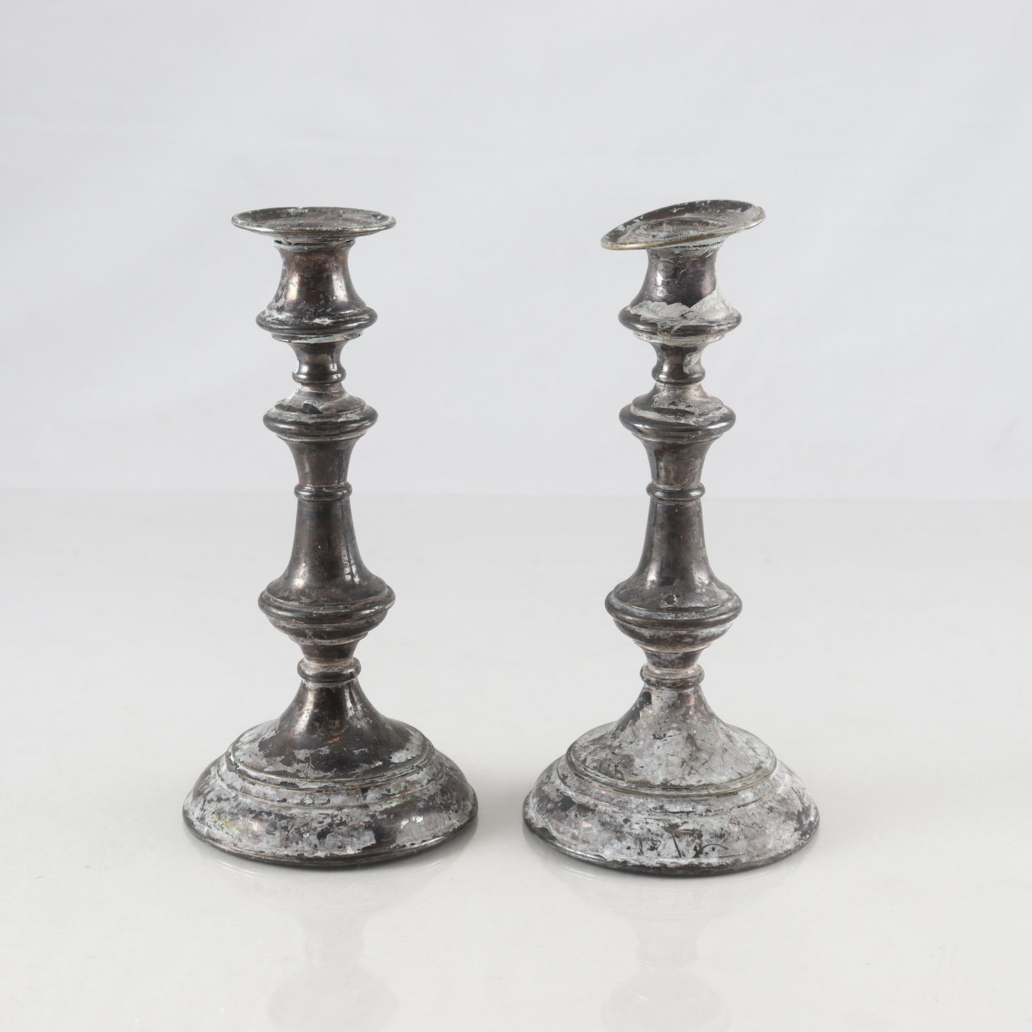 Paret ljusstakar, nysilver, ostämplade, 1800-tal