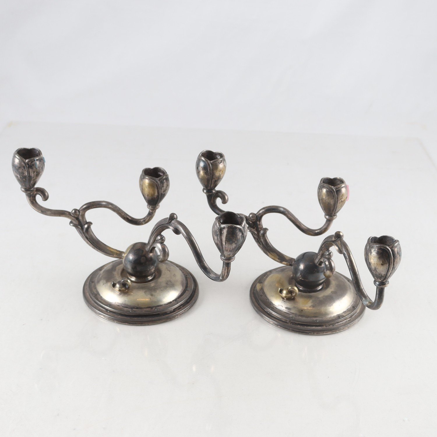 Ljusstakar, 3-armade, silver och nysilver, W A Bolin, 2 st