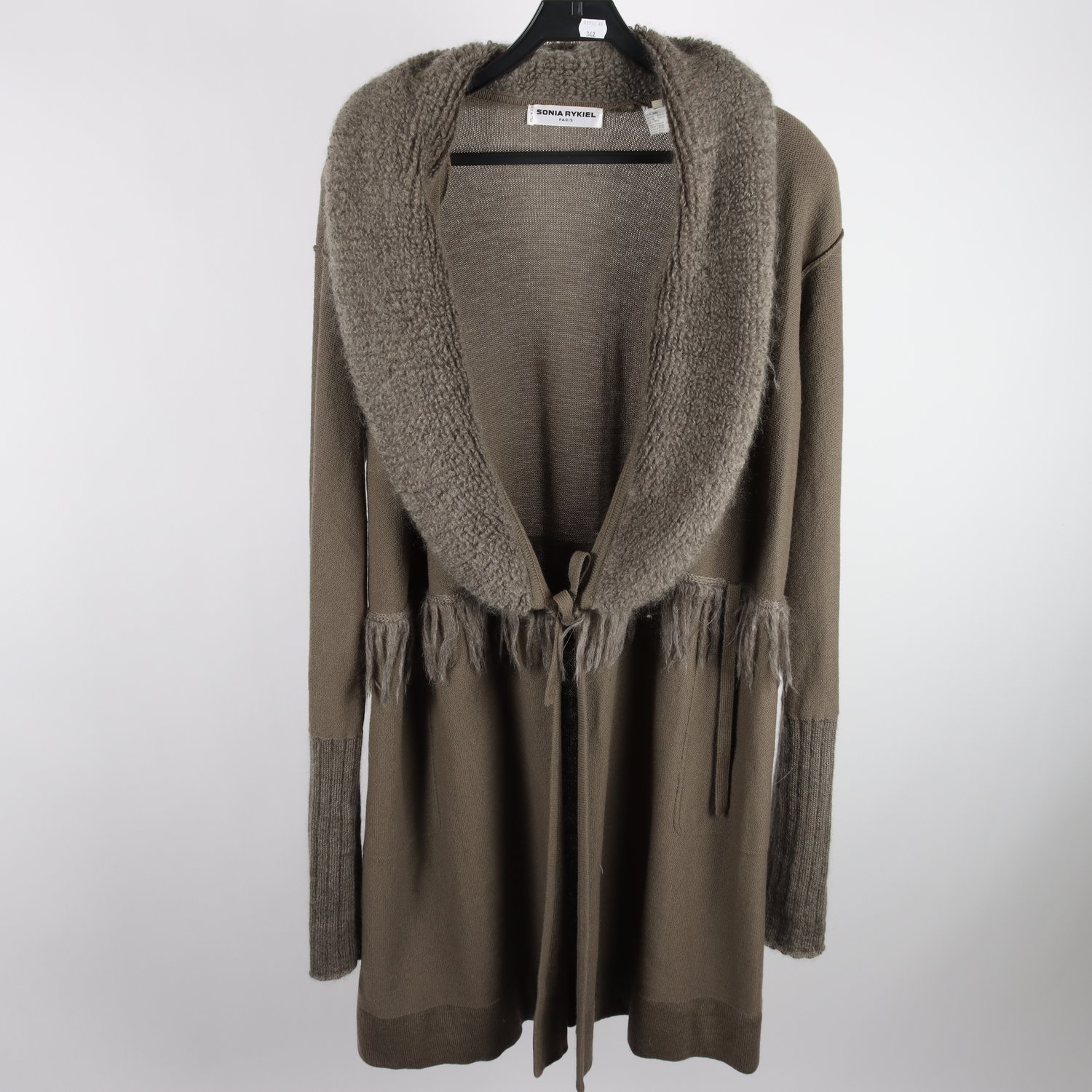 Stickad långkofta, Sonia Rykiel, grå, 45% mohair, stl. 44