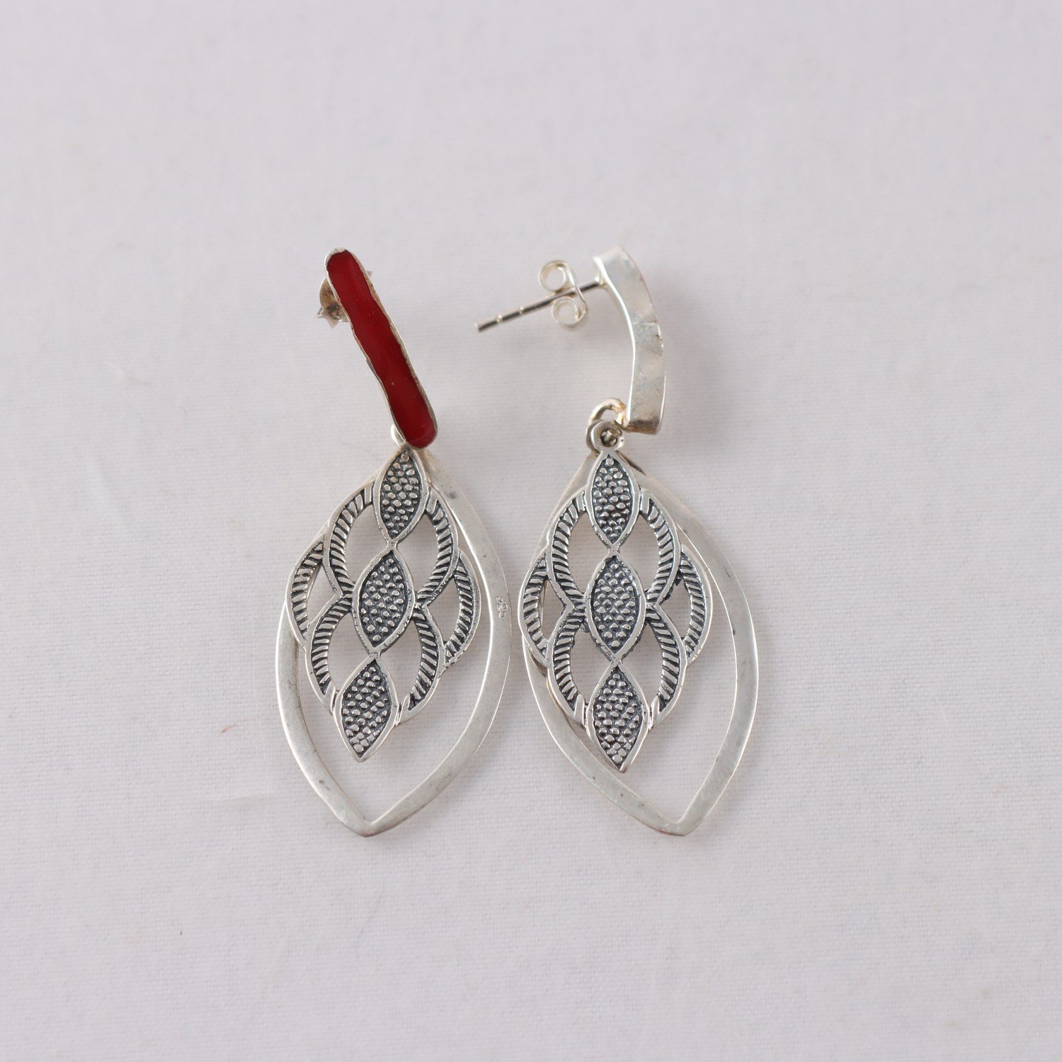 Örhänge, silver 925, röd sten, brv: 5.3 g