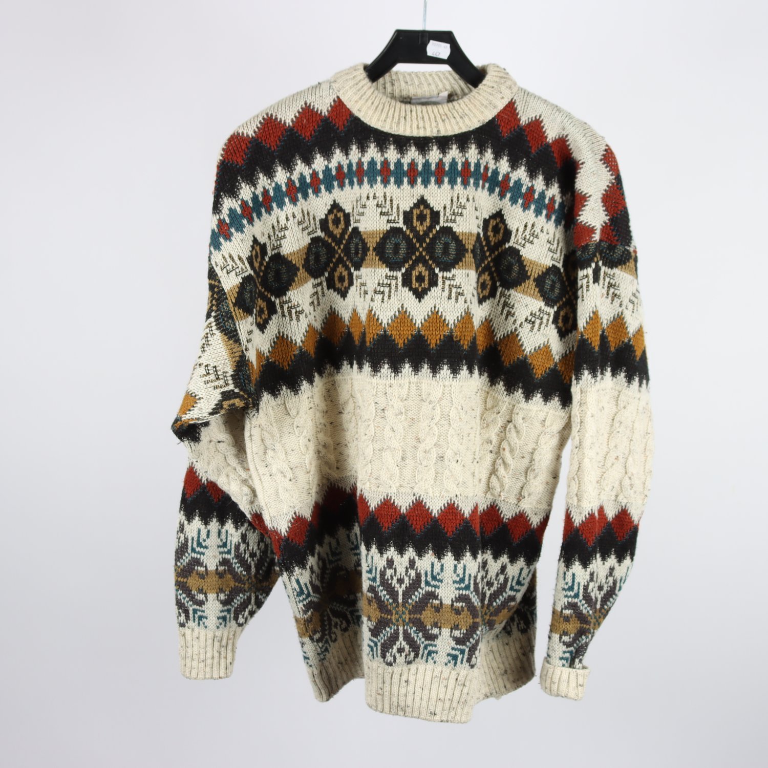 Stickad tröja, Florento, mönstrad, 50% ull, stl. L