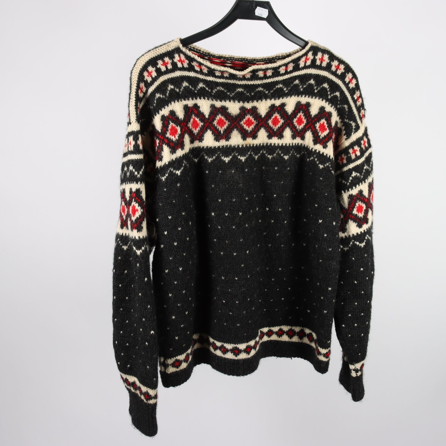 Stickad tröja, Okänt, svart, mönstrad, stl. (M/L)