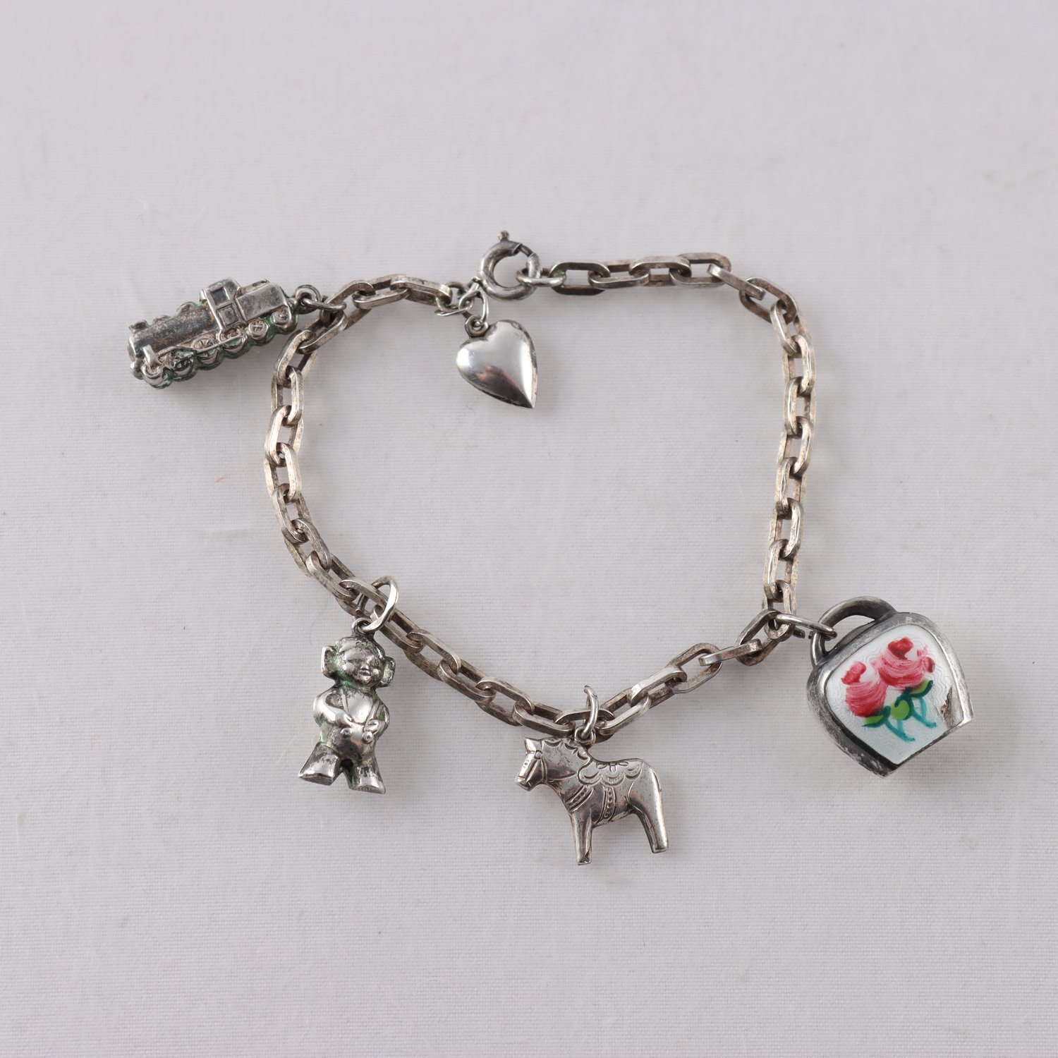 Armband, silver 830, berlocker, vintage, vikt: 13.3 g