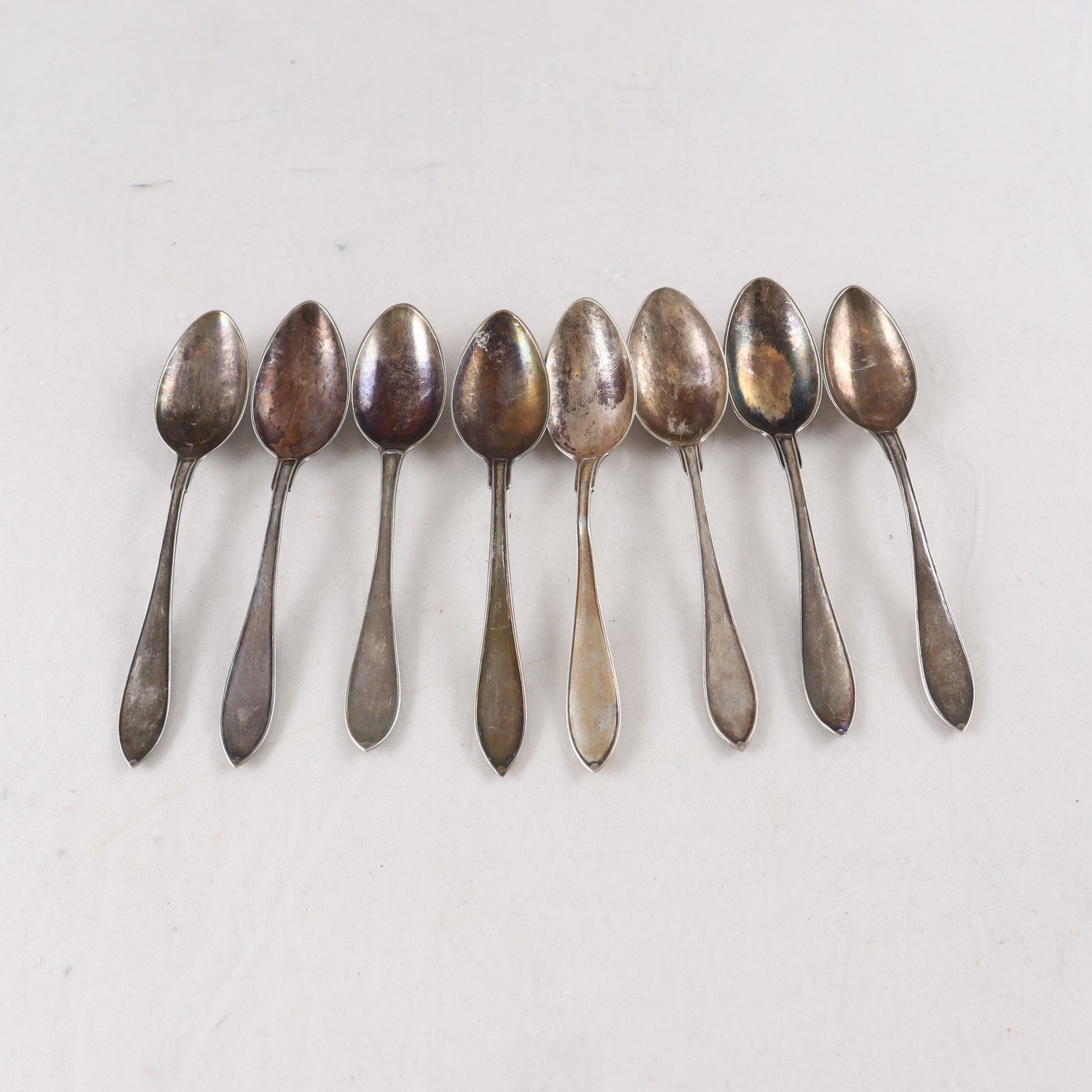 Kaffeskedar, silver, kontrollstämplade, CGHallberg, Stockholm,1900-tal, 8 st