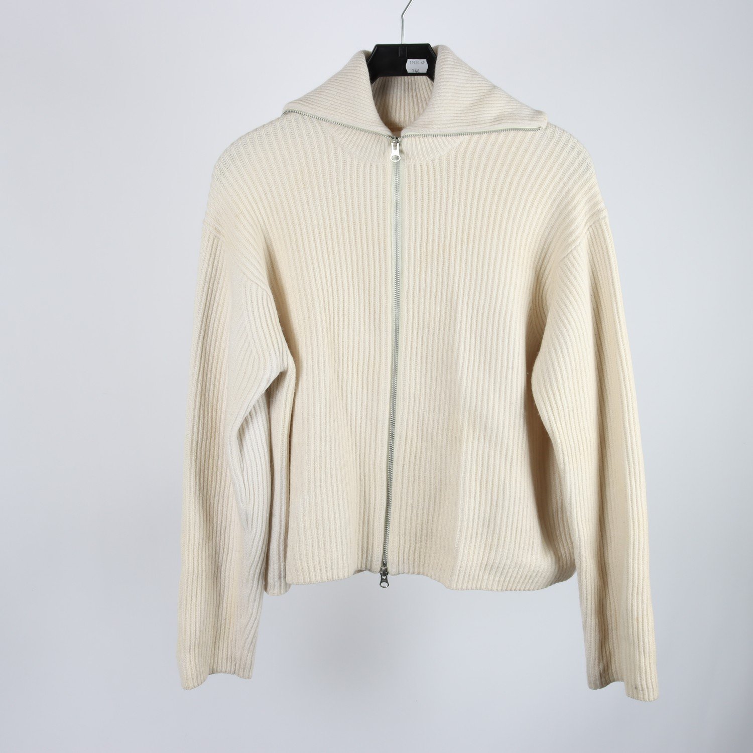 Stickad kofta med dragkedja, Samsøe Samsøe, benvit, 100% ull, stl. S