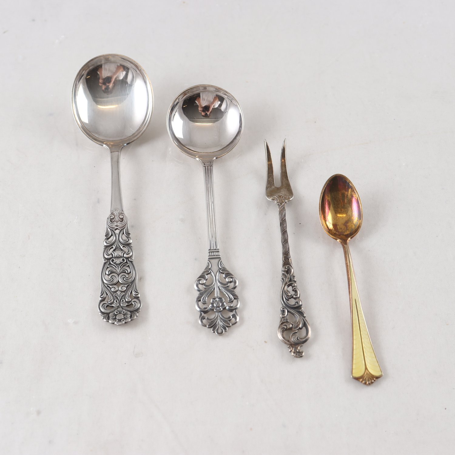 Sockerskedar, 2 st, kaffesked, sterling 925, sillgaffel, silver, 830, Norge