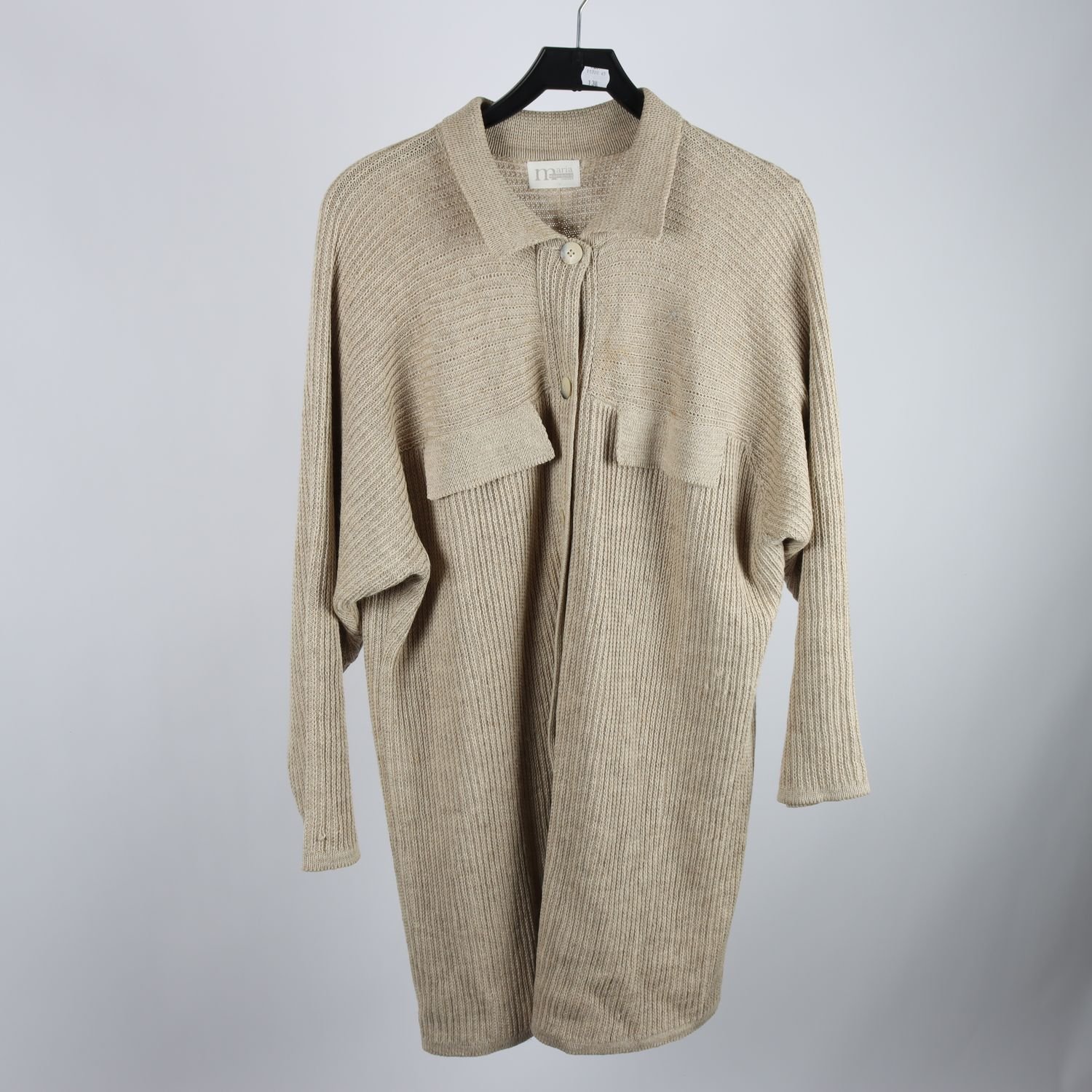 Stickad kofta, Maria Maruschka, 100% lin, beige, stl. ca L/XL