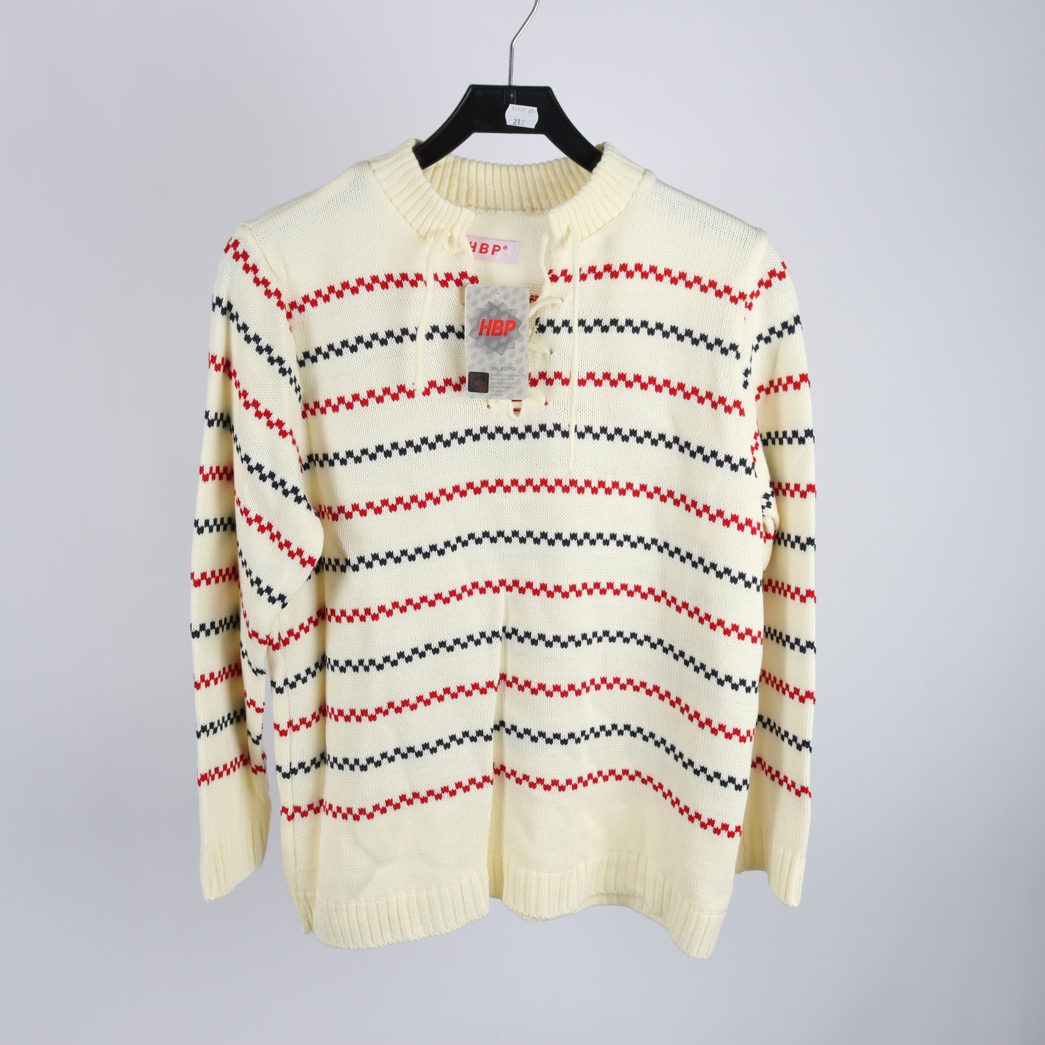 Stickad tröja, HBP, vit, mönstrad, stl. L
