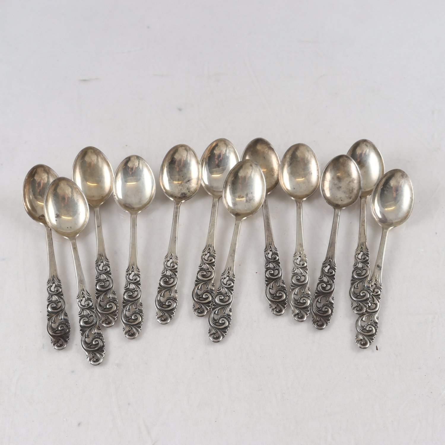 Silverskedar, ”Tele”, Brodrene Mylius, Norge, stämplade kattfot 830, 12 st.