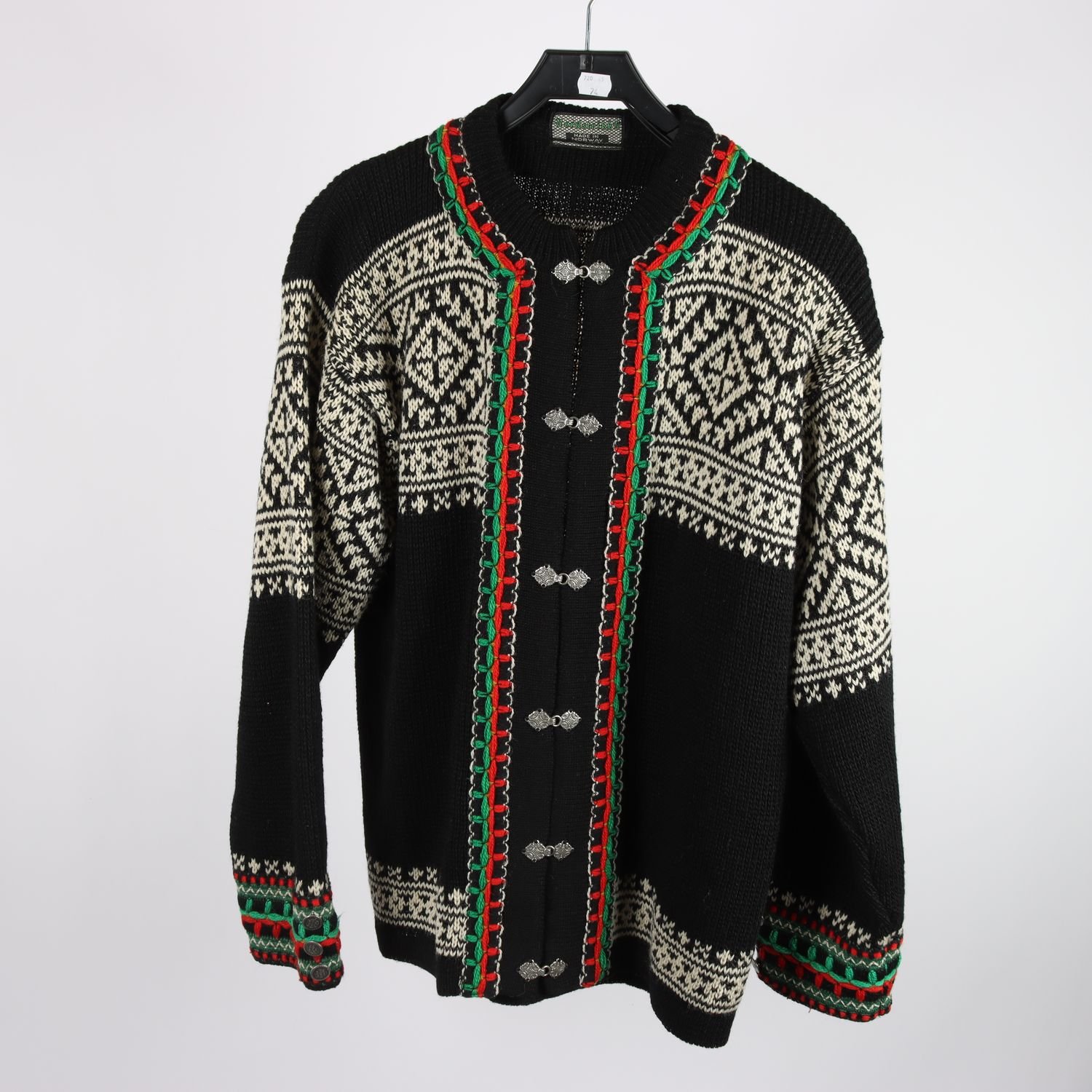 Stickad kofta, Nordstrikk, svart, vit, 100% ull, stl. 50