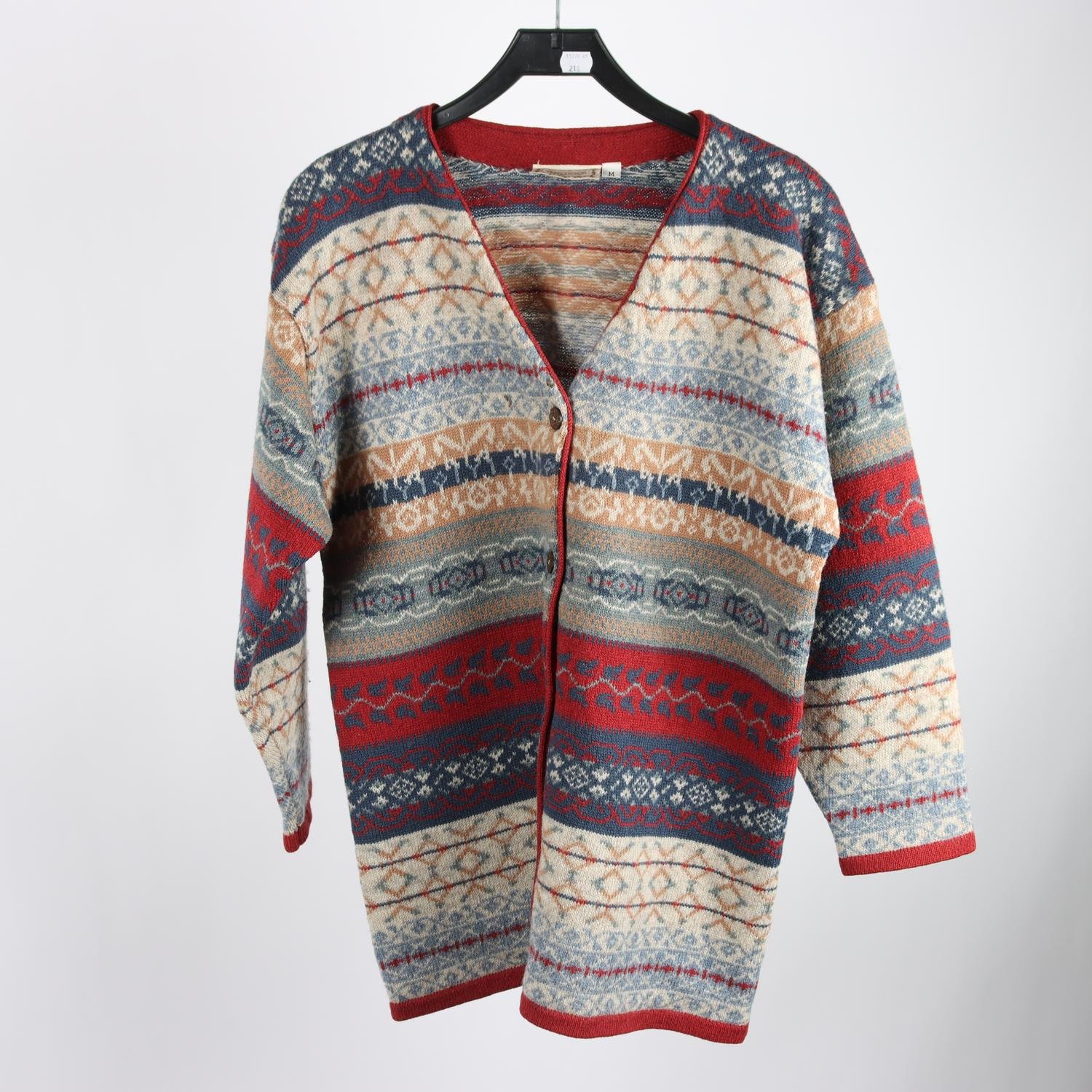 Stickad ullkofta, Indiska, flerfärgad, stl. M