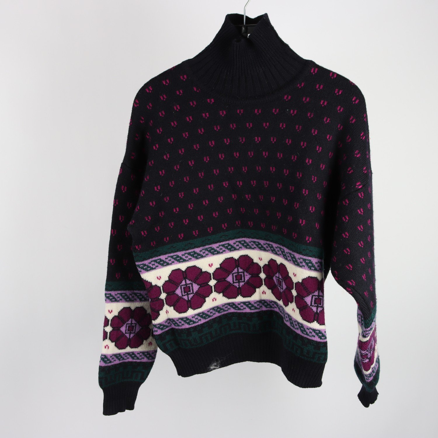 Stickad ulltröja, Ocean Star, svart, mönstrad, stl. 50