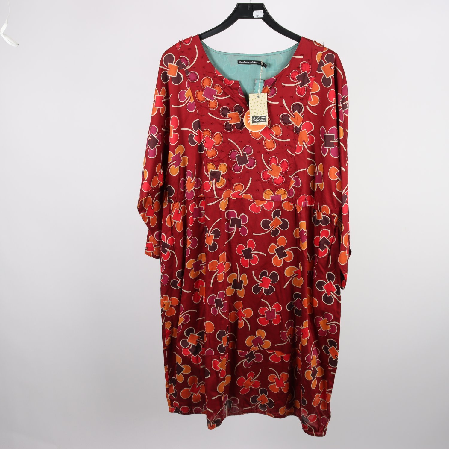 Klänning, Gudrun Sjödèn, vinröd, mönstrad, stl. XL