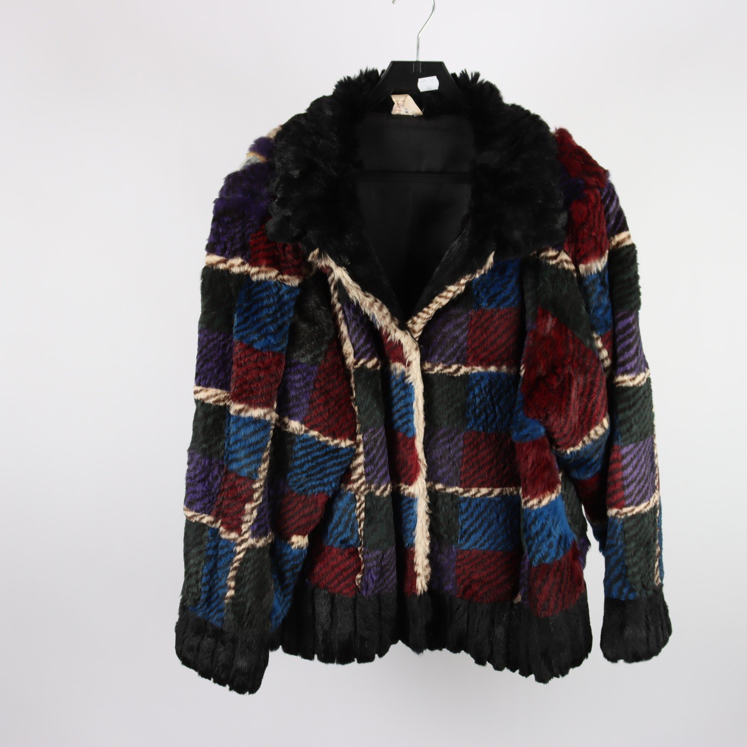 Pälskappa, Okänd, blå, vinröd, kanin,stl. ca. L