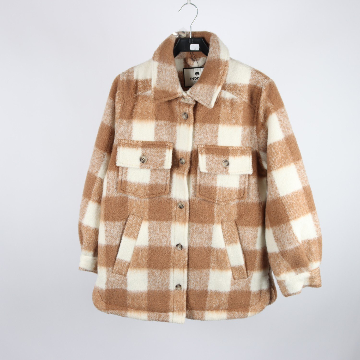 Skjortjacka, Indiska, rutig, vit, brun, stl. S