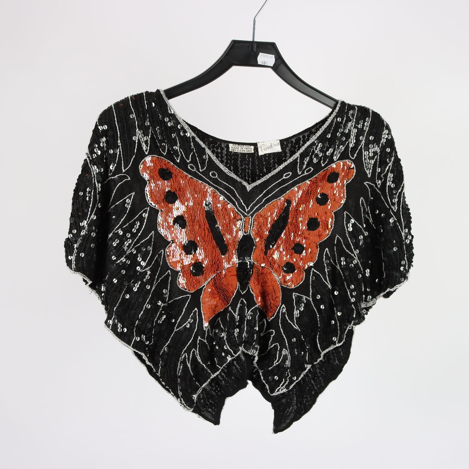 Blus, vintage, Tindra, svart, paljetter, stl ca. S