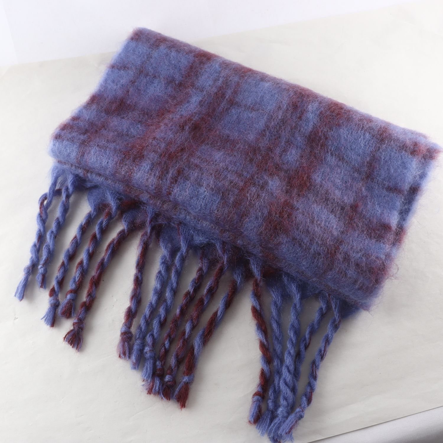 Halsduk, Arket, blå, vinröd, 62% ull