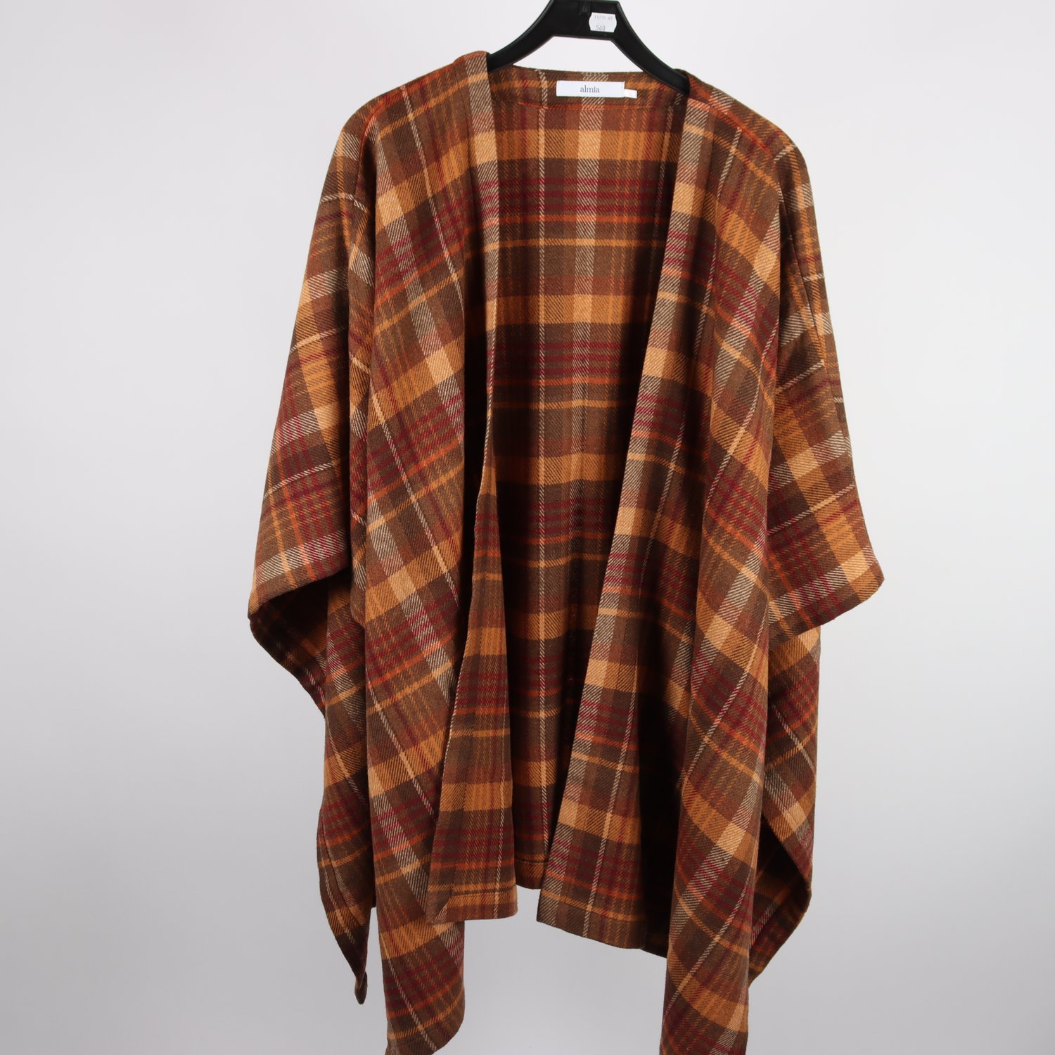 Poncho, Almia. brun, rutig, stl. 56
