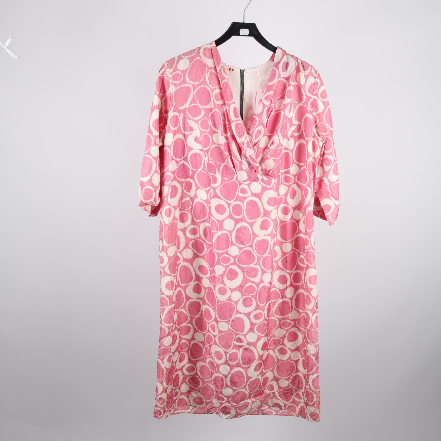 Klänning, Okänd, vit, vinröd, stl. ca. M