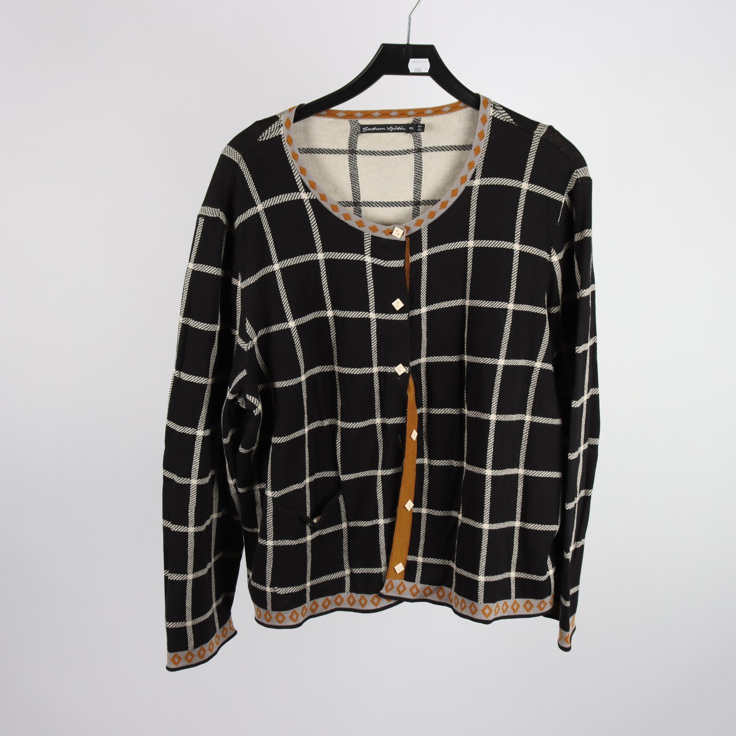 Stickad kofta, Gudrun Sjödèn, svart, vit, mönstrad, stl. XXL