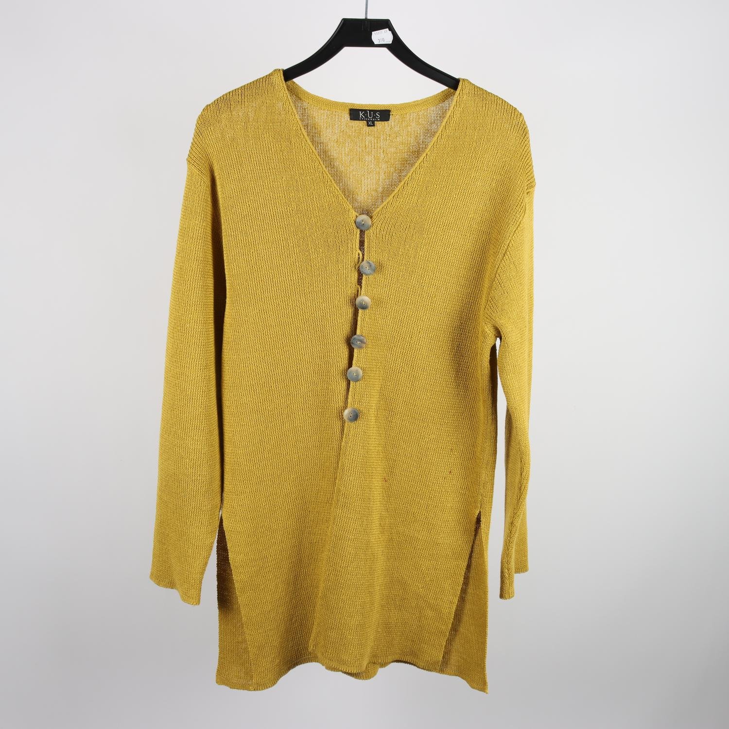 Stickad linnekofta, senapsgul, stl. XL